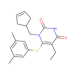 CCc1c(Sc2cc(C)cc(C)c2)n(CC2CC=CC2)c(=O)[nH]c1=O ZINC000006424924