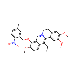 CCc1c2[n+](cc3c(OCc4cc(C)ccc4[N+](=O)[O-])c(OC)ccc13)CCc1cc(OC)c(OC)cc1-2 ZINC000040918862