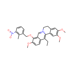 CCc1c2[n+](cc3c(OCc4cccc([N+](=O)[O-])c4C)c(OC)ccc13)CCc1cc(OC)c(OC)cc1-2 ZINC000040901010