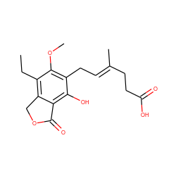 CCc1c2c(c(O)c(C/C=C(\C)CCC(=O)O)c1OC)C(=O)OC2 ZINC000013759735