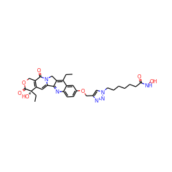 CCc1c2c(nc3ccc(OCc4cn(CCCCCCC(=O)NO)nn4)cc13)-c1cc3c(c(=O)n1C2)COC(=O)[C@]3(O)CC ZINC000096927732