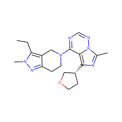 CCc1c2c(nn1C)CCN(c1ncnn3c(C)nc([C@@H]4CCOC4)c13)C2 ZINC000169711689