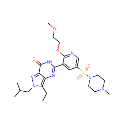 CCc1c2nc(-c3cc(S(=O)(=O)N4CCN(C)CC4)cnc3OCCOC)[nH]c(=O)c2nn1CC(C)C ZINC000033991863