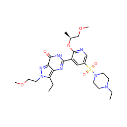 CCc1c2nc(-c3cc(S(=O)(=O)N4CCN(CC)CC4)cnc3O[C@@H](C)COC)[nH]c(=O)c2nn1CCOC ZINC000044362037