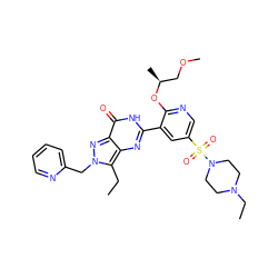 CCc1c2nc(-c3cc(S(=O)(=O)N4CCN(CC)CC4)cnc3O[C@@H](C)COC)[nH]c(=O)c2nn1Cc1ccccn1 ZINC000044281744