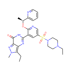 CCc1c2nc(-c3cc(S(=O)(=O)N4CCN(CC)CC4)cnc3O[C@@H](C)c3ccccn3)[nH]c(=O)c2nn1C ZINC000042852558