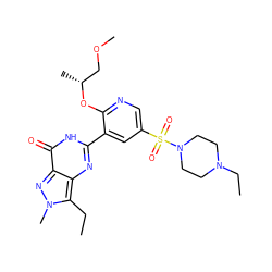 CCc1c2nc(-c3cc(S(=O)(=O)N4CCN(CC)CC4)cnc3O[C@H](C)COC)[nH]c(=O)c2nn1C ZINC000033991538