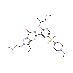 CCc1c2nc(-c3cc(S(=O)(=O)N4CCN(CC)CC4)cnc3O[C@H](C)COC)[nH]c(=O)c2nn1CCOC ZINC000096319473