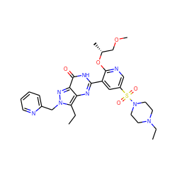 CCc1c2nc(-c3cc(S(=O)(=O)N4CCN(CC)CC4)cnc3O[C@H](C)COC)[nH]c(=O)c2nn1Cc1ccccn1 ZINC000096319472