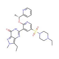 CCc1c2nc(-c3cc(S(=O)(=O)N4CCN(CC)CC4)cnc3O[C@H](C)c3ccccn3)[nH]c(=O)c2nn1C ZINC000044358832