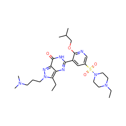 CCc1c2nc(-c3cc(S(=O)(=O)N4CCN(CC)CC4)cnc3OCC(C)C)[nH]c(=O)c2nn1CCCN(C)C ZINC000082149202