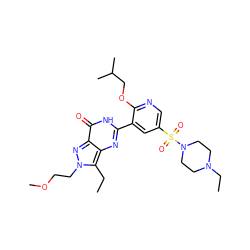 CCc1c2nc(-c3cc(S(=O)(=O)N4CCN(CC)CC4)cnc3OCC(C)C)[nH]c(=O)c2nn1CCOC ZINC000082149980