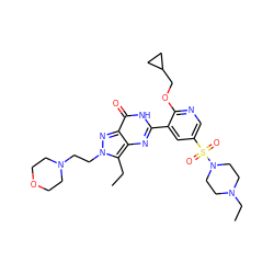 CCc1c2nc(-c3cc(S(=O)(=O)N4CCN(CC)CC4)cnc3OCC3CC3)[nH]c(=O)c2nn1CCN1CCOCC1 ZINC000073198133