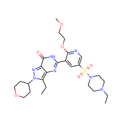 CCc1c2nc(-c3cc(S(=O)(=O)N4CCN(CC)CC4)cnc3OCCOC)[nH]c(=O)c2nn1C1CCOCC1 ZINC000073198772