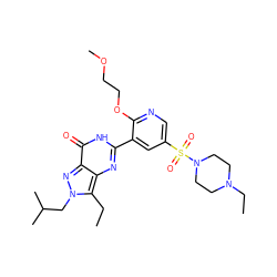 CCc1c2nc(-c3cc(S(=O)(=O)N4CCN(CC)CC4)cnc3OCCOC)[nH]c(=O)c2nn1CC(C)C ZINC000082154477