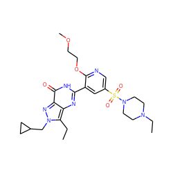 CCc1c2nc(-c3cc(S(=O)(=O)N4CCN(CC)CC4)cnc3OCCOC)[nH]c(=O)c2nn1CC1CC1 ZINC000073198422