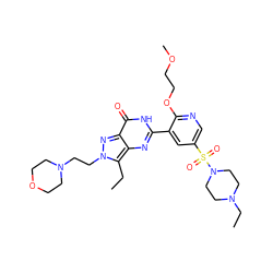 CCc1c2nc(-c3cc(S(=O)(=O)N4CCN(CC)CC4)cnc3OCCOC)[nH]c(=O)c2nn1CCN1CCOCC1 ZINC000073198134