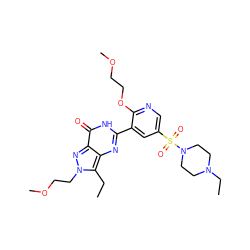 CCc1c2nc(-c3cc(S(=O)(=O)N4CCN(CC)CC4)cnc3OCCOC)[nH]c(=O)c2nn1CCOC ZINC000082149197