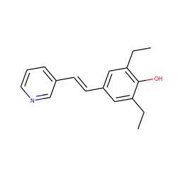 CCc1cc(/C=C/c2cccnc2)cc(CC)c1O ZINC000029558332