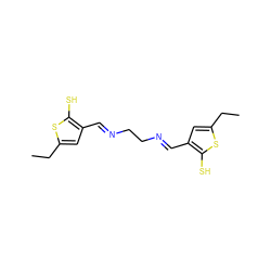 CCc1cc(/C=N/CC/N=C/c2cc(CC)sc2S)c(S)s1 ZINC000002895827