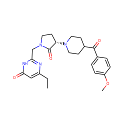 CCc1cc(=O)[nH]c(CN2CC[C@H](N3CCC(C(=O)c4ccc(OC)cc4)CC3)C2=O)n1 ZINC000207770345