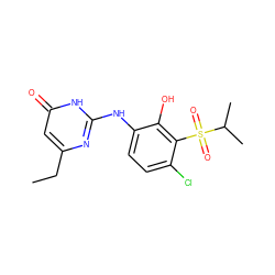 CCc1cc(=O)[nH]c(Nc2ccc(Cl)c(S(=O)(=O)C(C)C)c2O)n1 ZINC000299825004