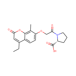 CCc1cc(=O)oc2c(C)c(OCC(=O)N3CCC[C@@H]3C(=O)O)ccc12 ZINC000004062933