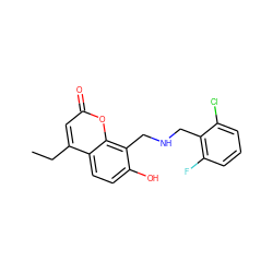 CCc1cc(=O)oc2c(CNCc3c(F)cccc3Cl)c(O)ccc12 ZINC000006670115