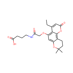 CCc1cc(=O)oc2c3c(cc(OCC(=O)NCCCC(=O)O)c12)OC(C)(C)CC3 ZINC000004090427