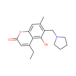 CCc1cc(=O)oc2cc(C)c(CN3CCCC3)c(O)c12 ZINC000005092142