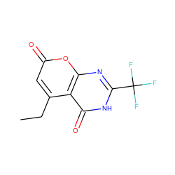 CCc1cc(=O)oc2nc(C(F)(F)F)[nH]c(=O)c12 ZINC000066074284