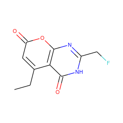 CCc1cc(=O)oc2nc(CF)[nH]c(=O)c12 ZINC000066076019