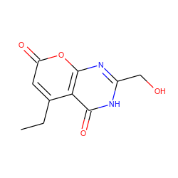 CCc1cc(=O)oc2nc(CO)[nH]c(=O)c12 ZINC000066076803