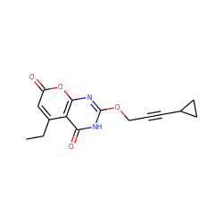 CCc1cc(=O)oc2nc(OCC#CC3CC3)[nH]c(=O)c12 ZINC000073224097