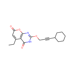 CCc1cc(=O)oc2nc(OCC#CC3CCCCC3)[nH]c(=O)c12 ZINC000073224098