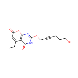 CCc1cc(=O)oc2nc(OCC#CCCCO)[nH]c(=O)c12 ZINC000073224100