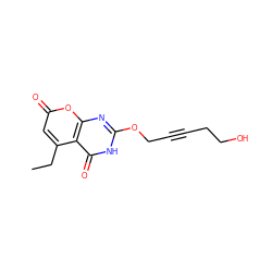 CCc1cc(=O)oc2nc(OCC#CCCO)[nH]c(=O)c12 ZINC000073224099