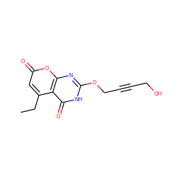 CCc1cc(=O)oc2nc(OCC#CCO)[nH]c(=O)c12 ZINC000082158429