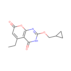 CCc1cc(=O)oc2nc(OCC3CC3)[nH]c(=O)c12 ZINC000034605274