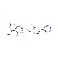 CCc1cc(=O)oc2nc(OCc3ccc(-c4cncnc4)cc3F)[nH]c(=O)c12 ZINC000073196148