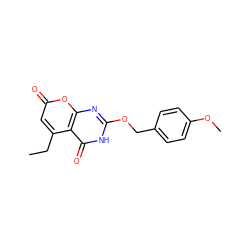 CCc1cc(=O)oc2nc(OCc3ccc(OC)cc3)[nH]c(=O)c12 ZINC000073157363