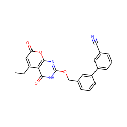 CCc1cc(=O)oc2nc(OCc3cccc(-c4cccc(C#N)c4)c3)[nH]c(=O)c12 ZINC000073196147