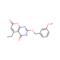 CCc1cc(=O)oc2nc(OCc3cccc(OC)c3)[nH]c(=O)c12 ZINC000073161221