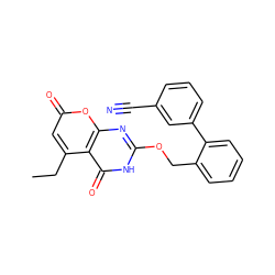 CCc1cc(=O)oc2nc(OCc3ccccc3-c3cccc(C#N)c3)[nH]c(=O)c12 ZINC000073196146