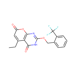 CCc1cc(=O)oc2nc(OCc3ccccc3C(F)(F)F)[nH]c(=O)c12 ZINC000034605468