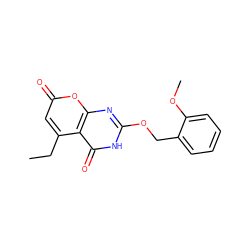 CCc1cc(=O)oc2nc(OCc3ccccc3OC)[nH]c(=O)c12 ZINC000073170085