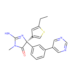 CCc1cc([C@@]2(c3cccc(-c4cncnc4)c3)N=C(N)N(C)C2=O)cs1 ZINC000072183039