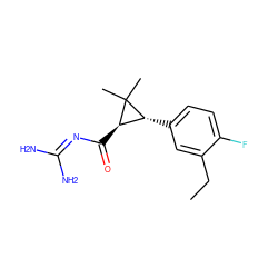 CCc1cc([C@@H]2[C@@H](C(=O)N=C(N)N)C2(C)C)ccc1F ZINC000013864223