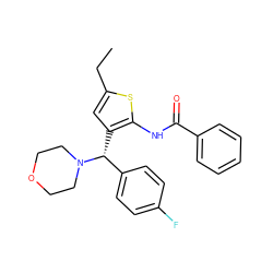 CCc1cc([C@H](c2ccc(F)cc2)N2CCOCC2)c(NC(=O)c2ccccc2)s1 ZINC000019880677