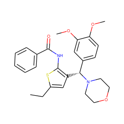 CCc1cc([C@H](c2ccc(OC)c(OC)c2)N2CCOCC2)c(NC(=O)c2ccccc2)s1 ZINC000019880741